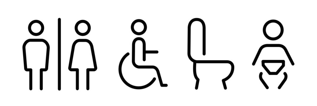 Toilet WC icons line modern restroom bathroom icon set vector
