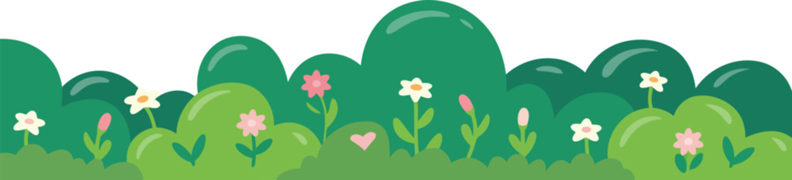 Springtime garden hedge with blooming flowers vector illustration.