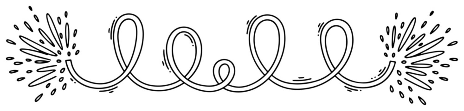 Coiled spiral line with energy spark bursts in minimalist line art style
