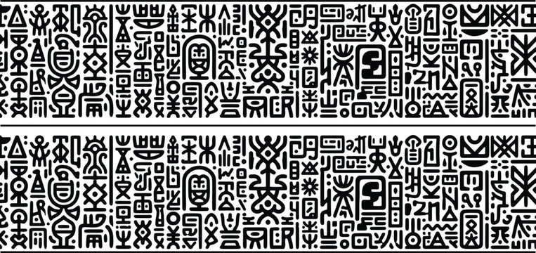 Egyptian hieroglyphs pattern black and white vector illustration