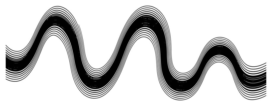 Winding river path made of parallel curved lines in abstract geometric style