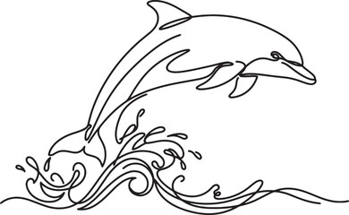 dolphin jumping out of water in one line drawing style © Sumon90cs