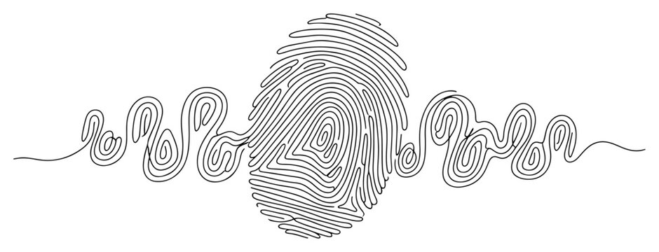Fingerprint biometric symbol with horizontal wavy lines in minimalist line art style