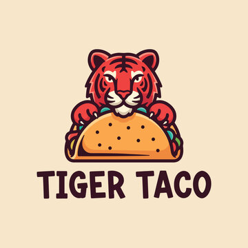 Tiger Taco Mascot Logo Design Featuring A Fierce Tiger Holding A Delicious Mexican Taco.