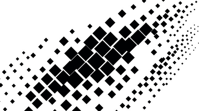 Abstract Geometric Halftone Background with Black Diamond Shapes and Square Pixels Arranged in a Dynamic Diagonal Composition for Modern Tech Backdrop DesignsAbstract Geometric Halftone Background wit