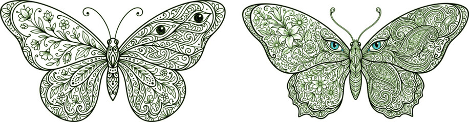 Floral ornamented butterflies detailed vector illustration on a white background © Mashiat Tanin Saz