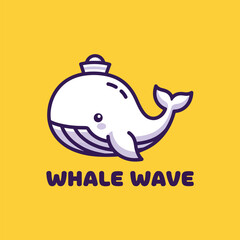 Obraz premium Cute Cartoon Whale Mascot with Sailor Hat Logo Design.