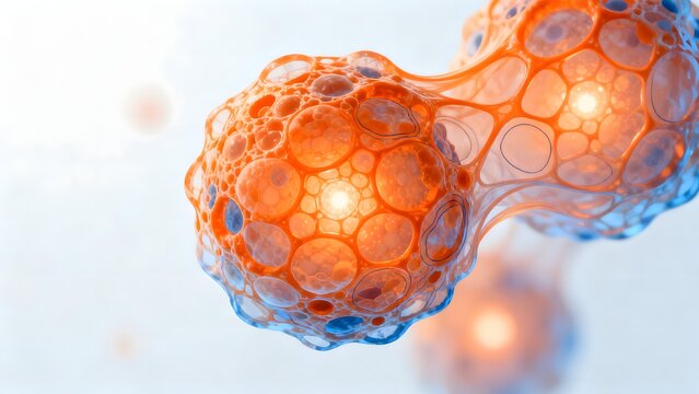 Abstract cellular structure with glowing elements