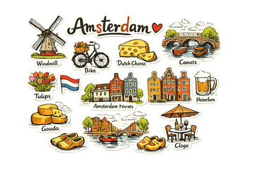 Naklejka premium Amsterdam Travel Icons