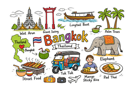 Bangkok Thailand Travel Icons