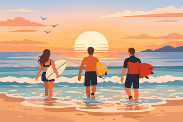 Fototapeta premium Surfers At Sunset Beach
