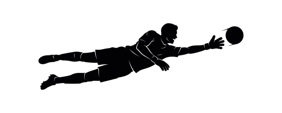 Soccer goalkeeper silhouette diving for save dynamic sports illustration