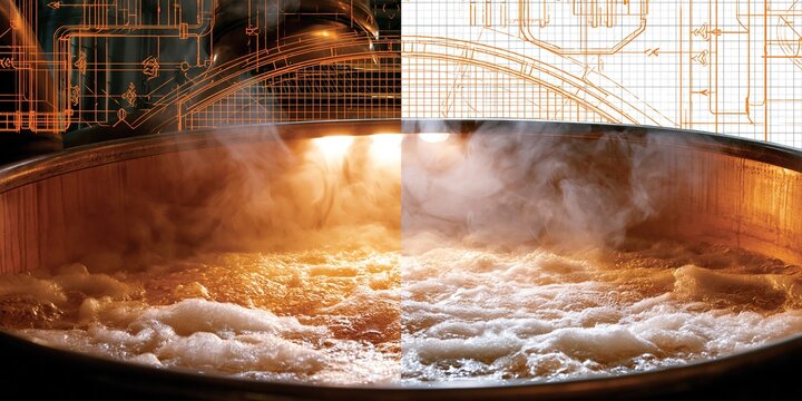 Steam Rising from Boiling Water in Industrial Boiler