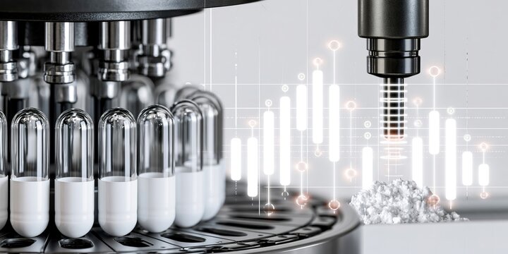 Microscope Examining Pill Capsules in Laboratory Setting