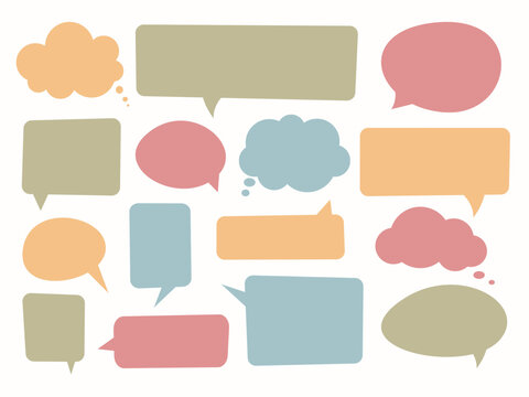 Cute playful speech bubble set. Colorful text balloon message box sticker collection. Communication icon for chat interfaces, social media, note stickers, educational graphic, collage, banner