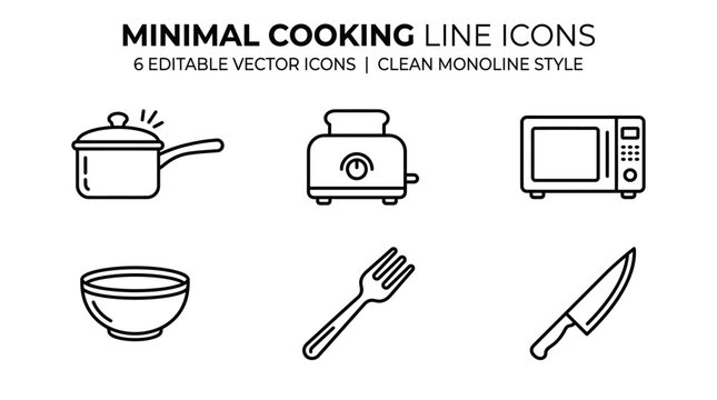 Minimalist kitchen and cooking thin line icon set.