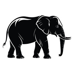 Fototapeta premium Elephant silhouette against a white background detailed line art illustration