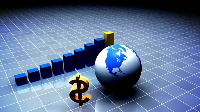 3D Global Finance Concept with Dollar Sign and Rising Growth Chart