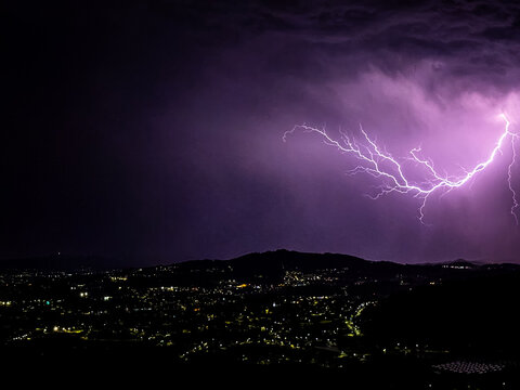 Lightning flashes on a dark night