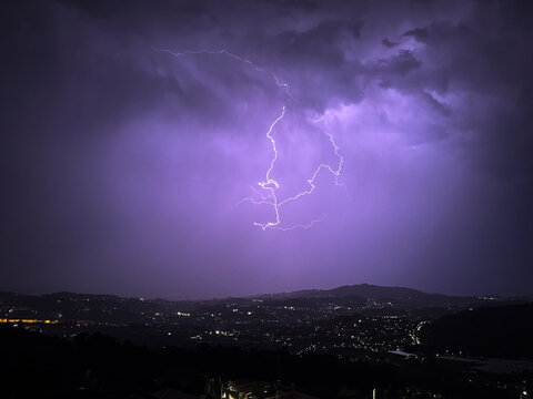 Lightning flashes on a dark night