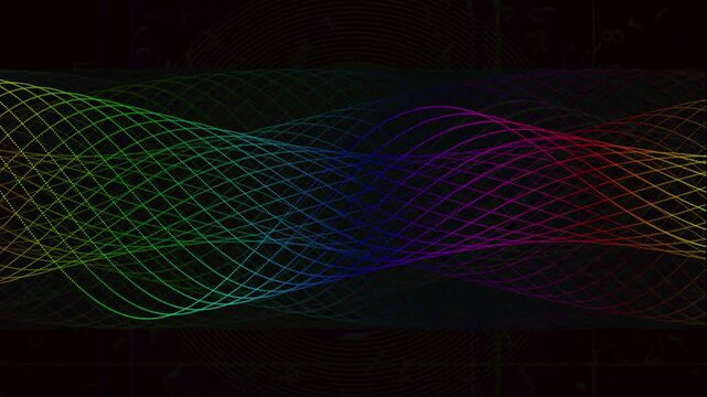 Multicolored grid wave pattern on black