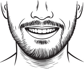 Obraz premium Hand Drawn Male Facial Hair and Smile Outline Sketch Design