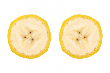Pair of fresh yellow banana cross sections © Laura
