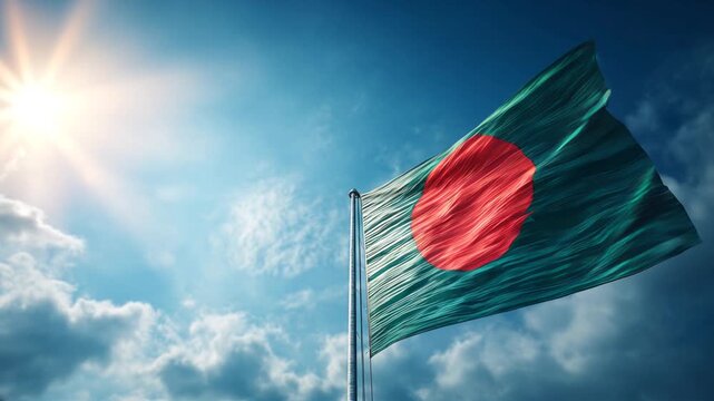 bangladesh bangladeshi flag waving in blue sky