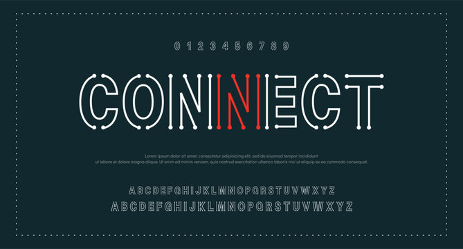 Double line creative minimal monogram font. Tech fonts for banner, digital and movie logo design. vector illustration 