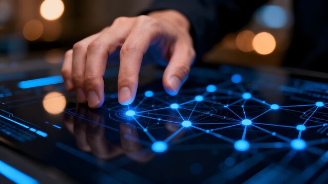 Hand interacting with digital network interface