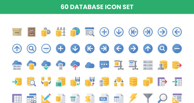 Database icon set vector collection with a variety of symbols for data storage