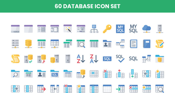 Database icon set vector collection with various symbols for data management