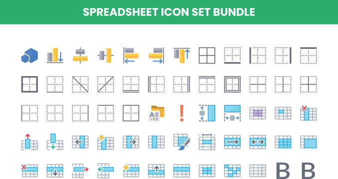Spreadsheet icon set bundle vector illustration for data management and analysis