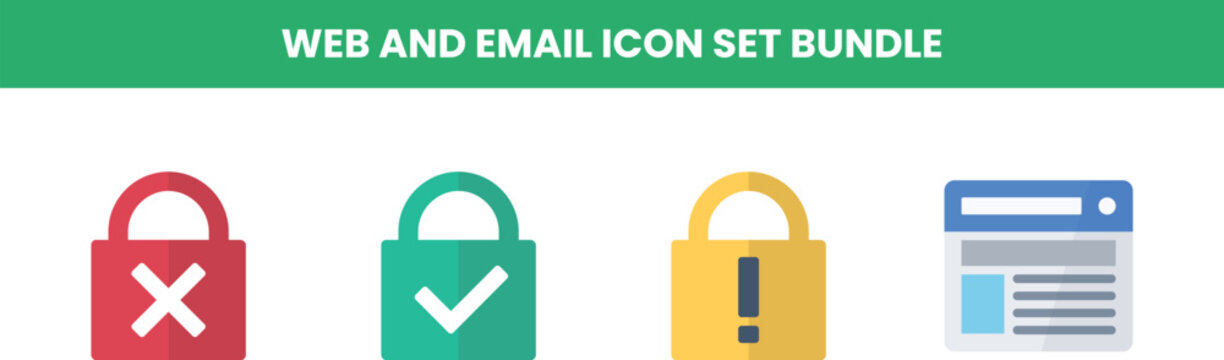 Web and email icon set bundle for security locks and website browser windows