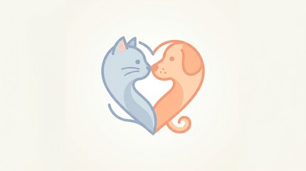 Fototapeta premium Heartwarming Illustration of a Cat and Dog Embracing in Love, Graphic Design, Cute Animal Art