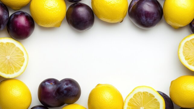 Fresh fruit border design on white background