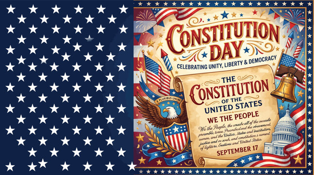 American flag and constitution day poster celebrating us independence and governance