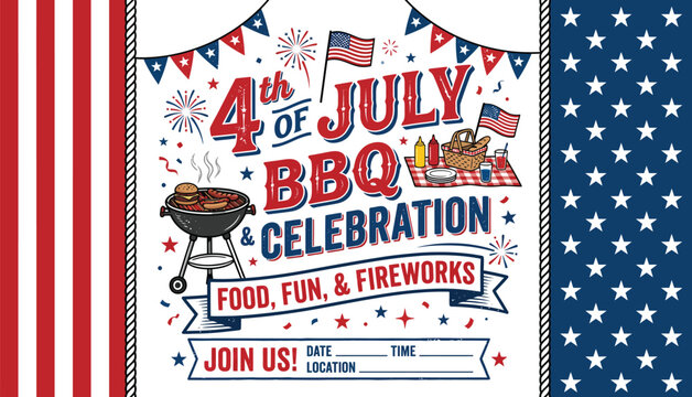 4th of july bbq celebration invitation