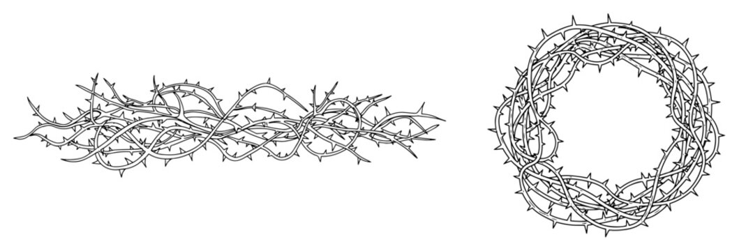 Thorns border and crown of thorns set in minimalist black line art design