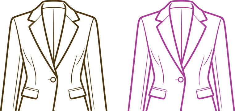 Blazer jacket, business suit, fashion illustration, vector icons, brown and pink outlines