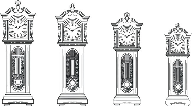 Vintage Grandfather Clocks, Antique Illustration, Clock Tower Designs, Vector Clocks