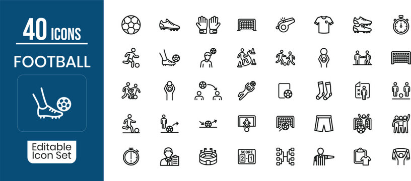 Editable football icon set 40 soccer icons for design and customization