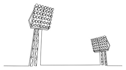 Continuous line drawing of stadium floodlights and tall sports arena lighting towers © Alicja