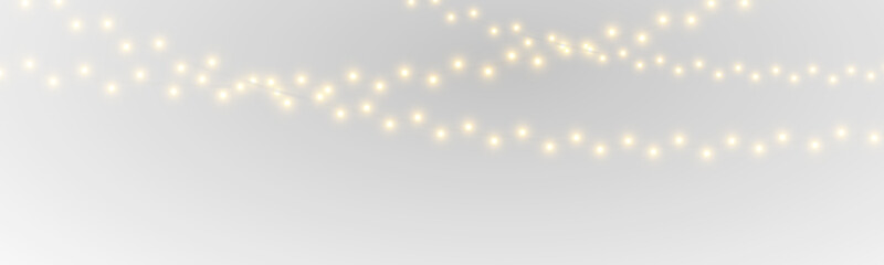 Fototapeta premium Christmas garland PNG glowing with soft LED lights. Vector festive decor for New Year branding use. Isolated PNG element for ads.