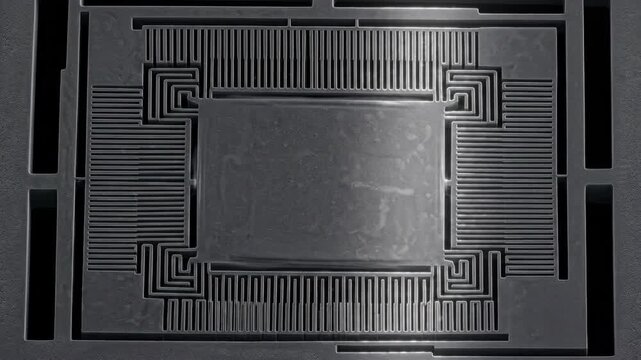 MEMS Gyroscope Sensor Micro-Fabricated Silicon Structure &mdash; Comb Drive Electrodes and Suspended Proof Mass, Top View