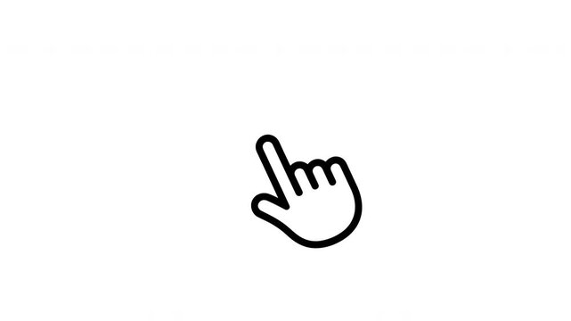 A motion graphic of a hand cursor clicking on a blank white background, representing digital interaction and user interface elements.