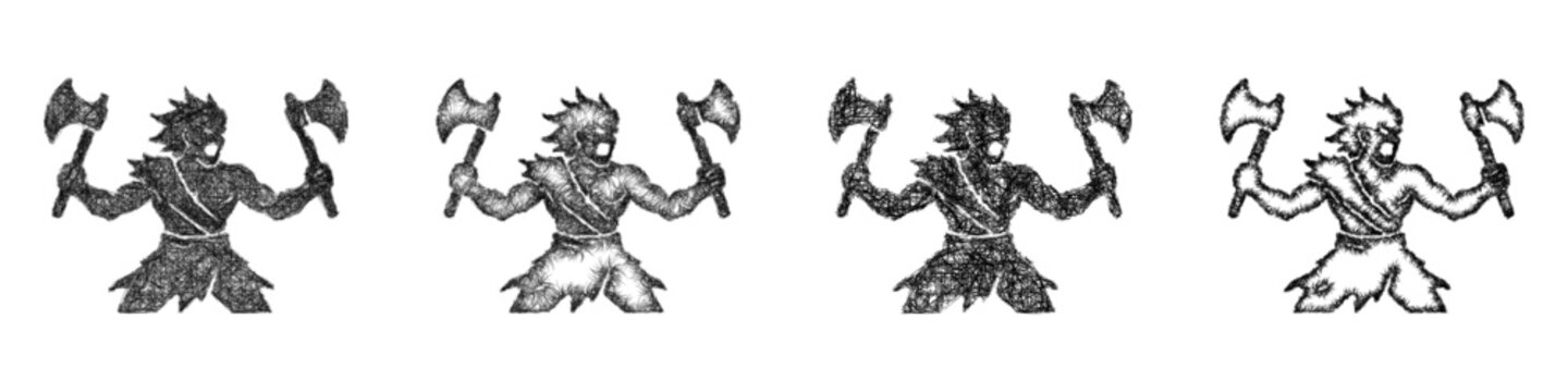 Monochrome sketch berserker icon design set