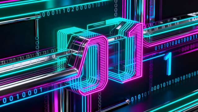 Neon digital binary code display