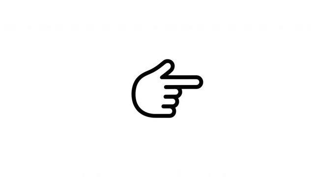 Animated pointing finger icon in black and white background, dynamic motion graphic indicates direction or choice.