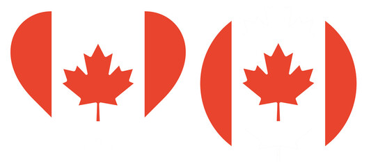 Obraz premium Flag of Canada isolated in heart shape and round flag of Canada in circle shape.